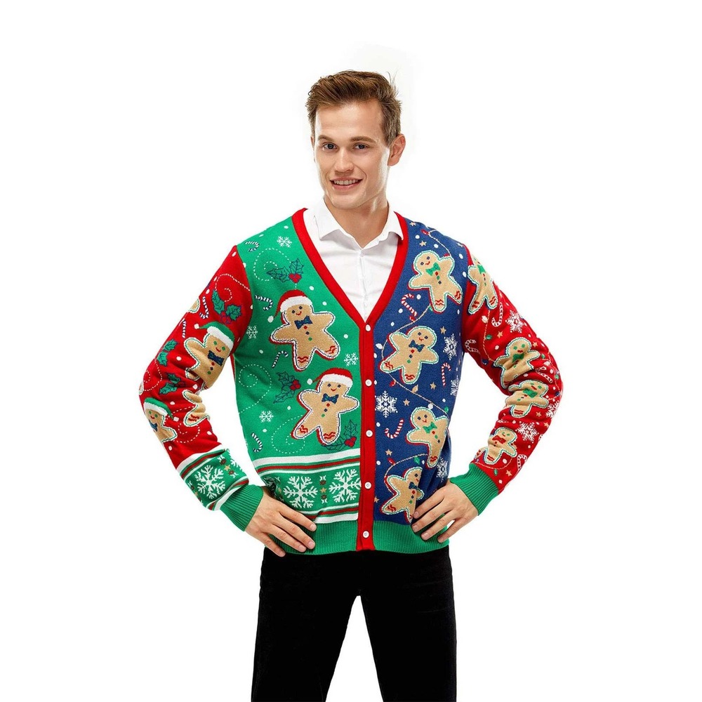 Gingerbread Man Ugly Christmas Sweater Cardigan - Holiday Party - XS/S